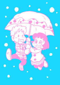 みよちゃん雪降り相合い傘
